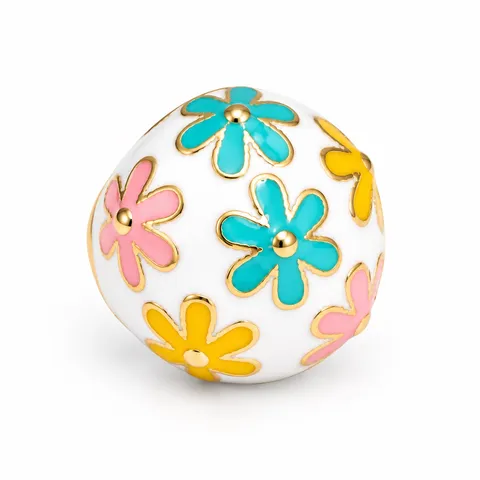 Daisy Color Dome Ring · White with pastel flowers