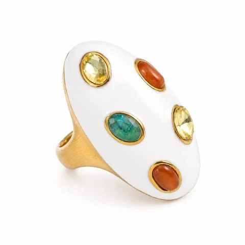 Multicolor Accent White Dome Ring · White / multicolor accents